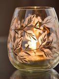 Glass tealight holder with gold etched leaf pattern 11.5cm, UK version