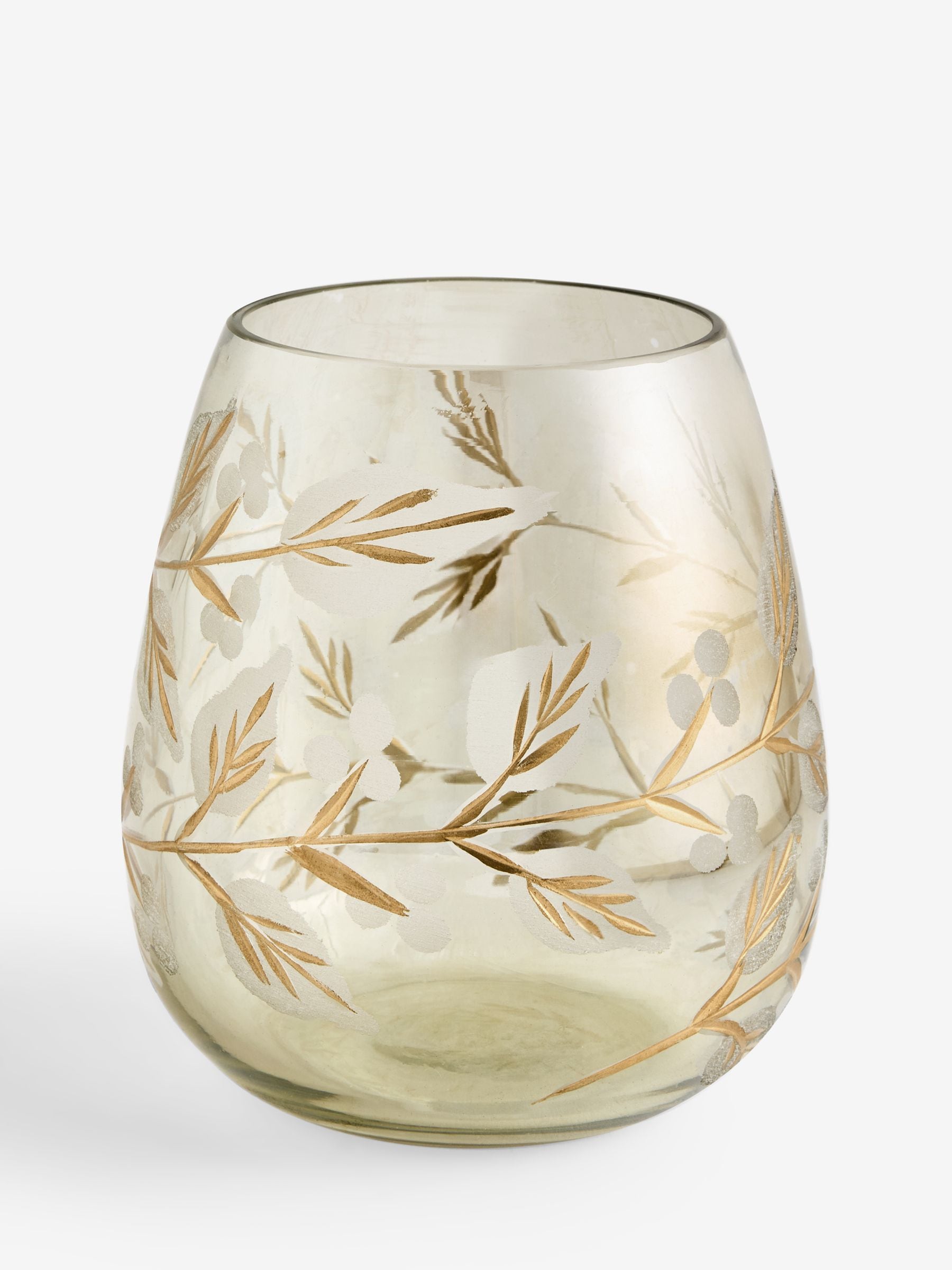 Glass tealight holder with gold etched leaf pattern 11.5cm, UK version