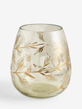 Glass tealight holder with gold etched leaf pattern 11.5cm, UK version