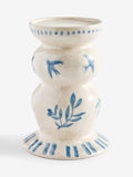 Ceramic pillar candle holder white and blue coastal 17cm (British brand)
