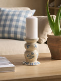Ceramic pillar candle holder white and blue coastal 17cm (British brand)
