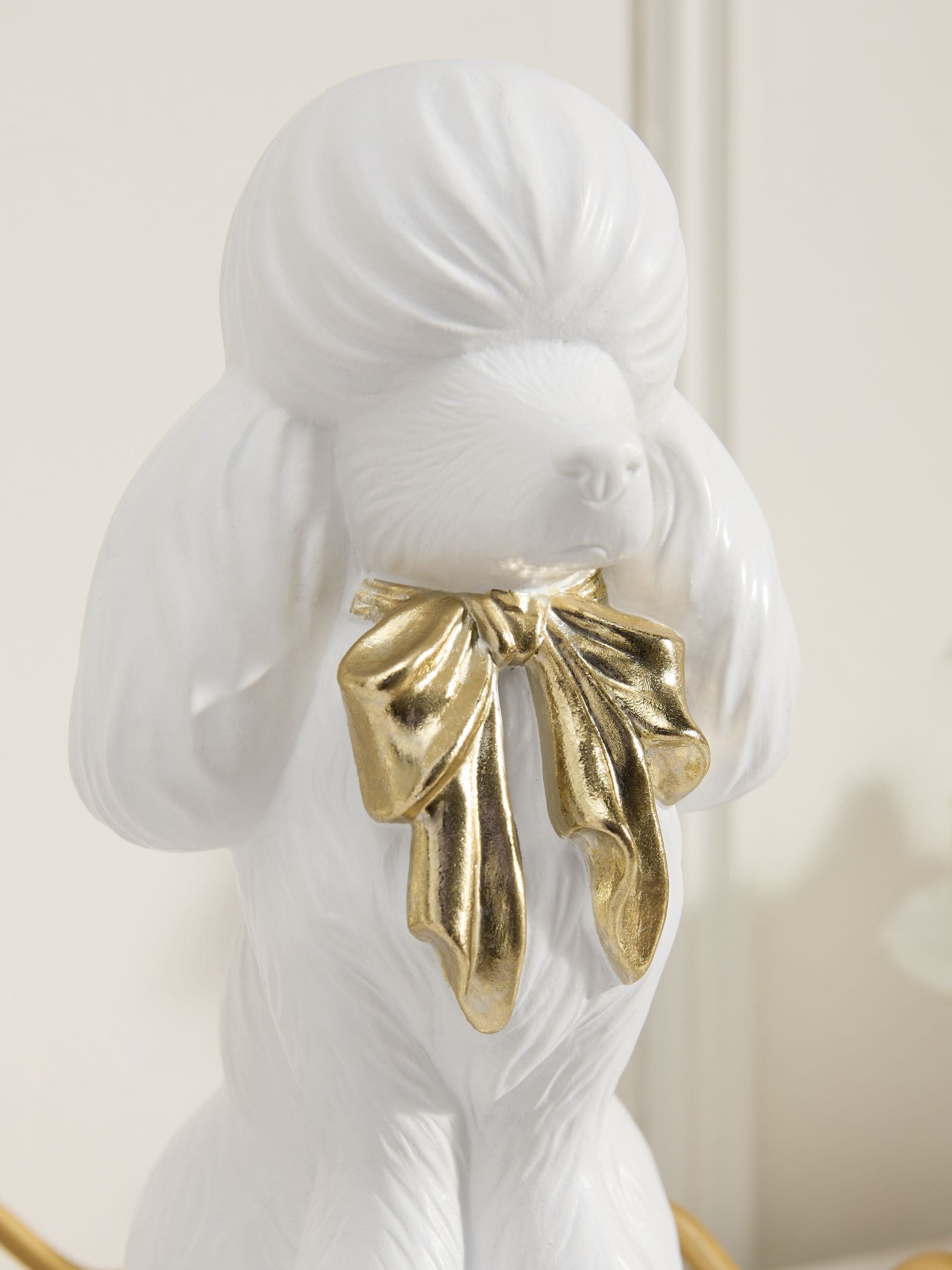 White poodle figurine with gold bow 19.5cm tall, imported from the UK