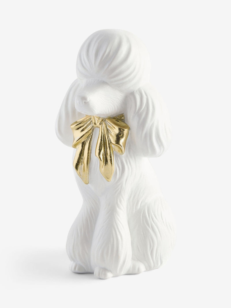 White poodle figurine with gold bow 19.5cm tall, imported from the UK