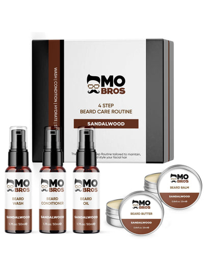 Next Mo Bros Sandalwood 4 Step Beard Care Kit- Buy online at McGrocer