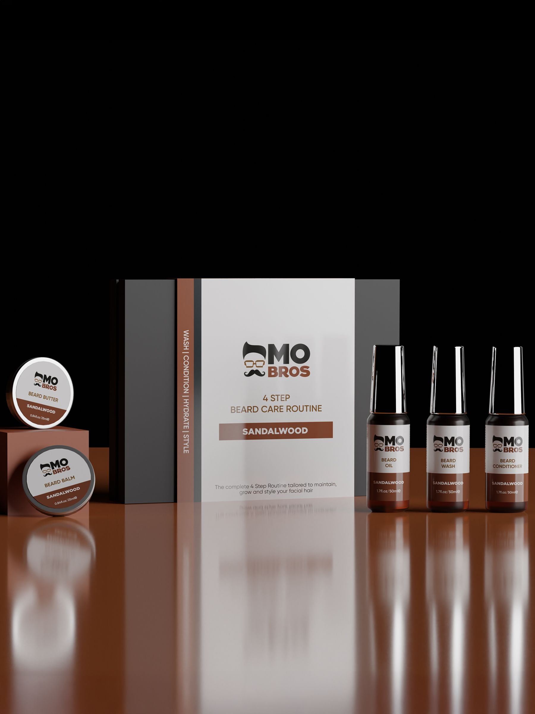 Mo Bros Sandalwood Beard Care Kit, imported from the UK