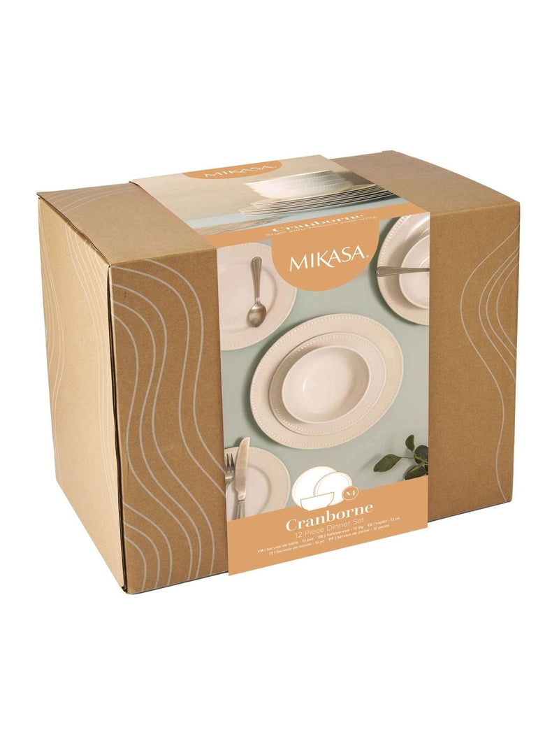 Mikasa white Cranborne stoneware 12-piece dinner set, imported from the UK