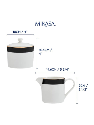 Mikasa Set aus 2 weißen Luxe Deco Keramik Milchkännchen und Zuckerschalen