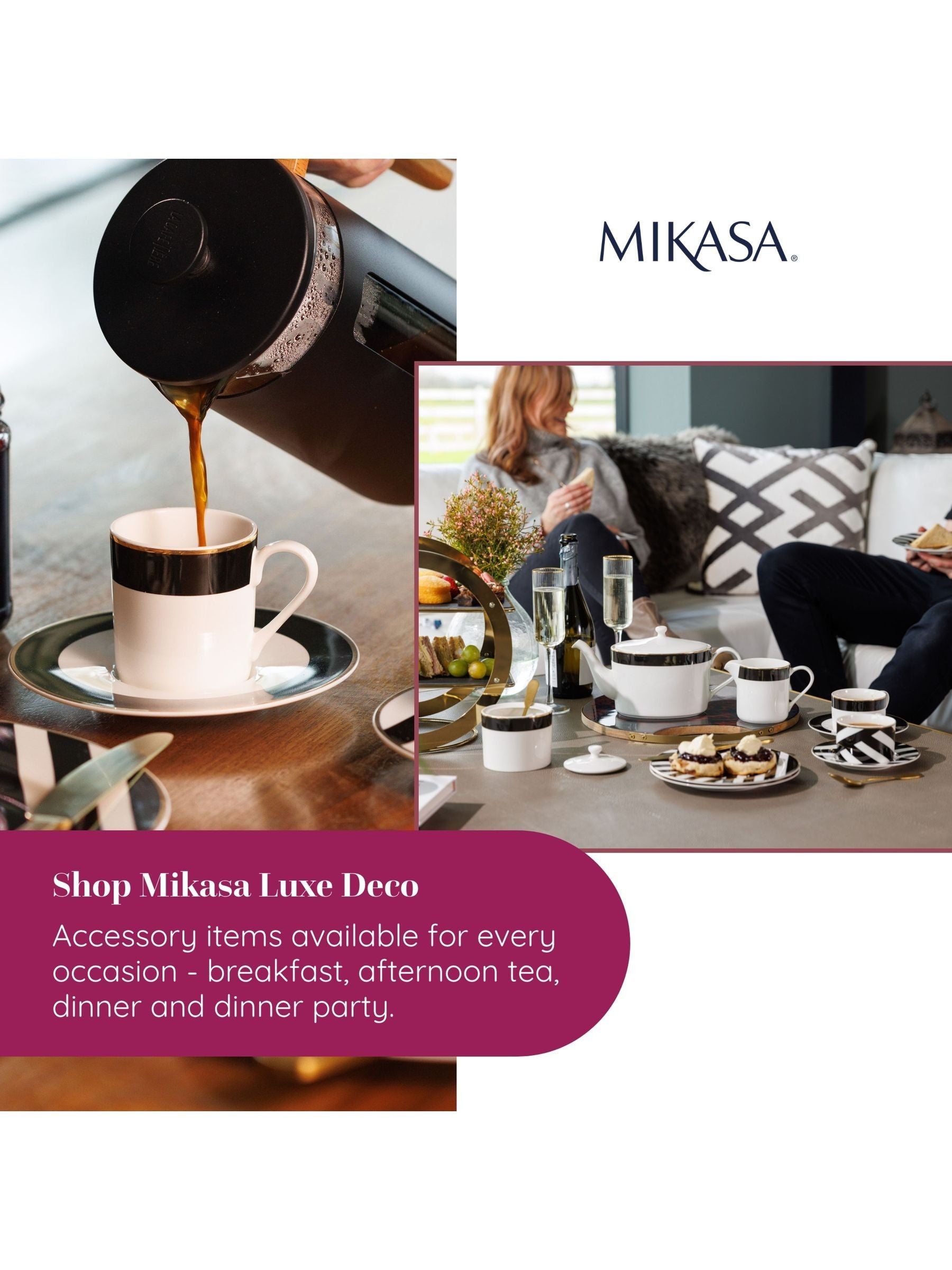 Mikasa white Luxe Deco china dinnerware set 12 piece, imported from the UK
