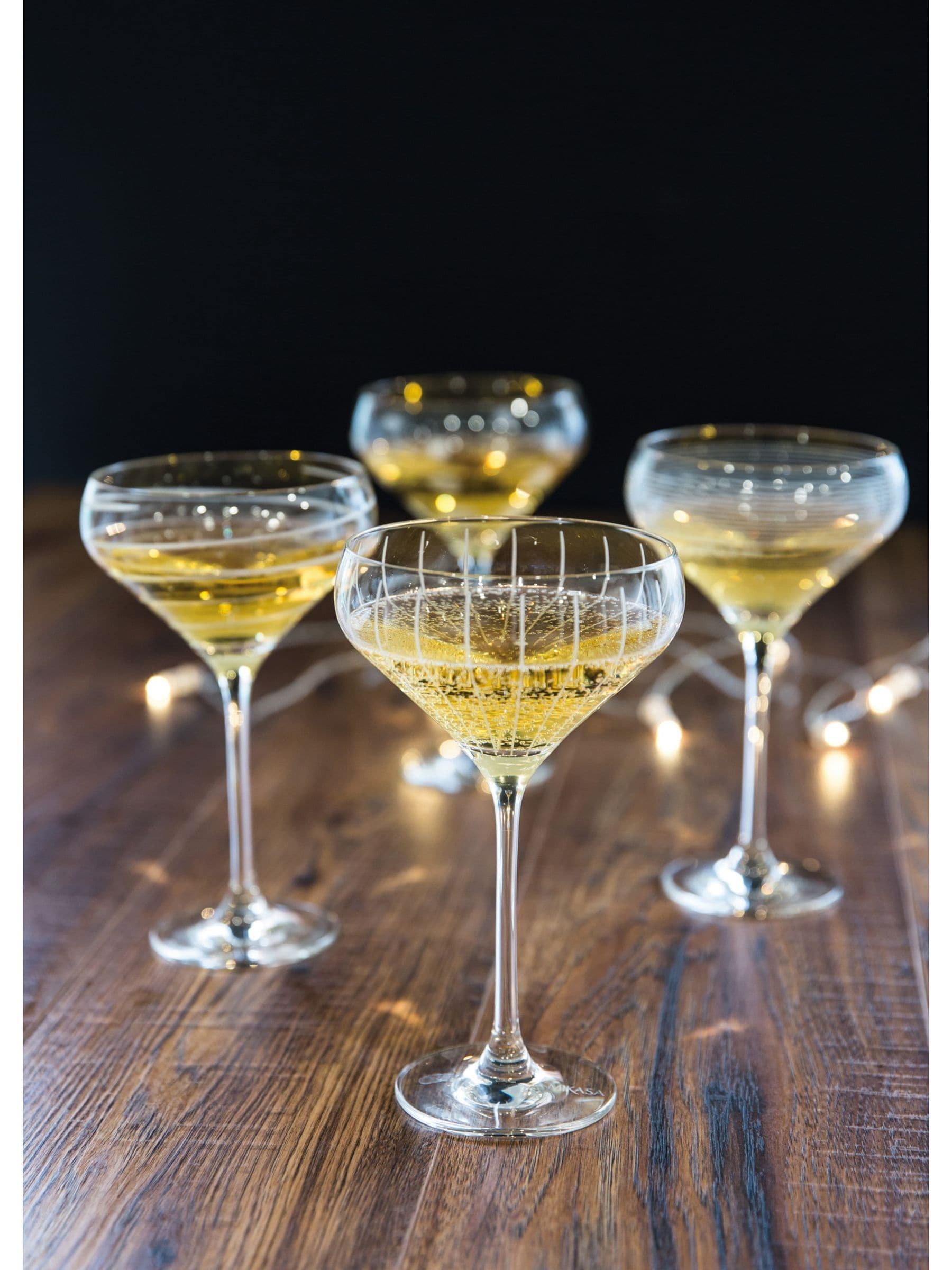 Mikasa Silver Cheers champagne coupe glasses set of 4, imported from the UK