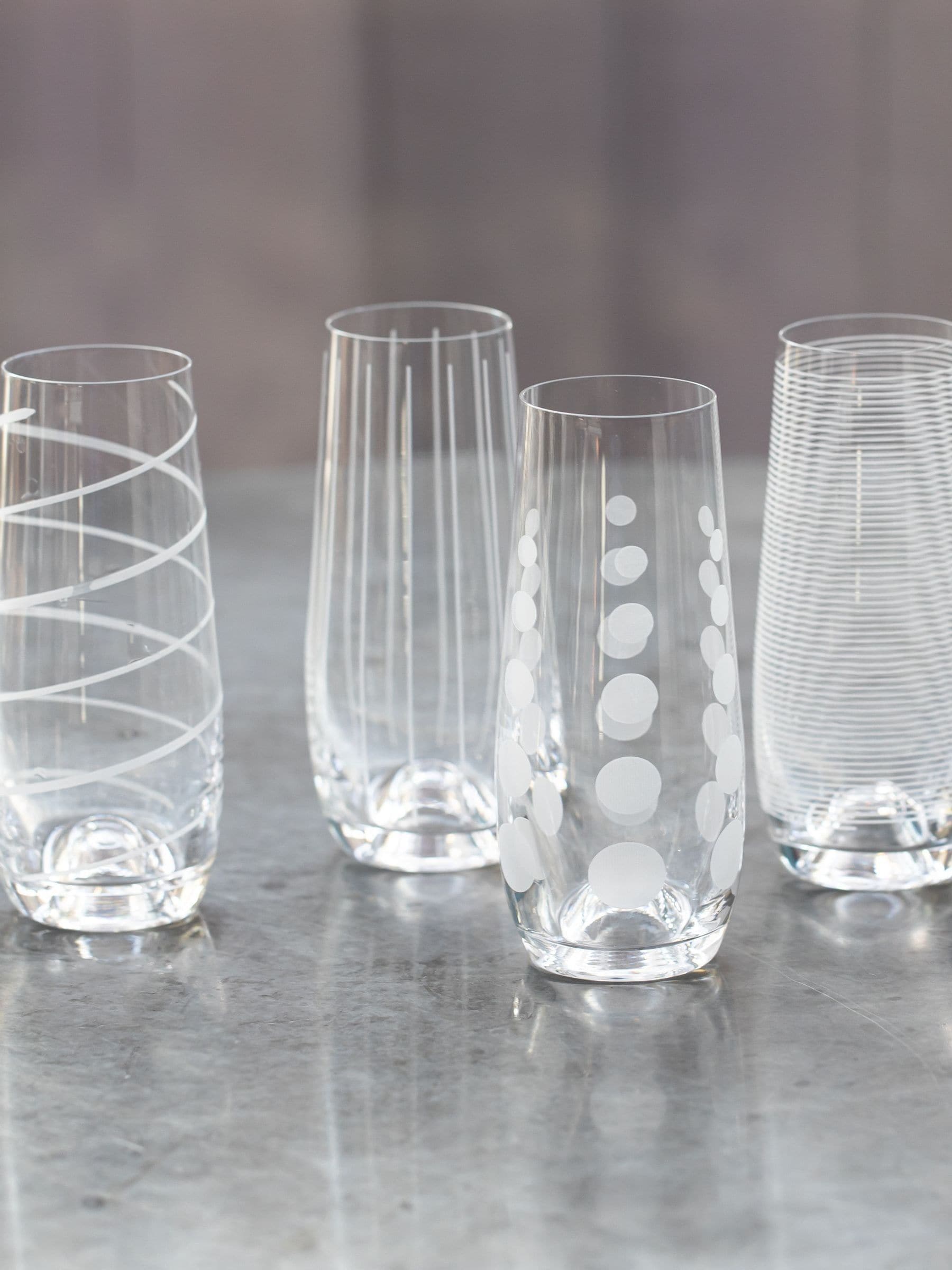 Mikasa stemless champagne flutes set of 4, imported from the UK