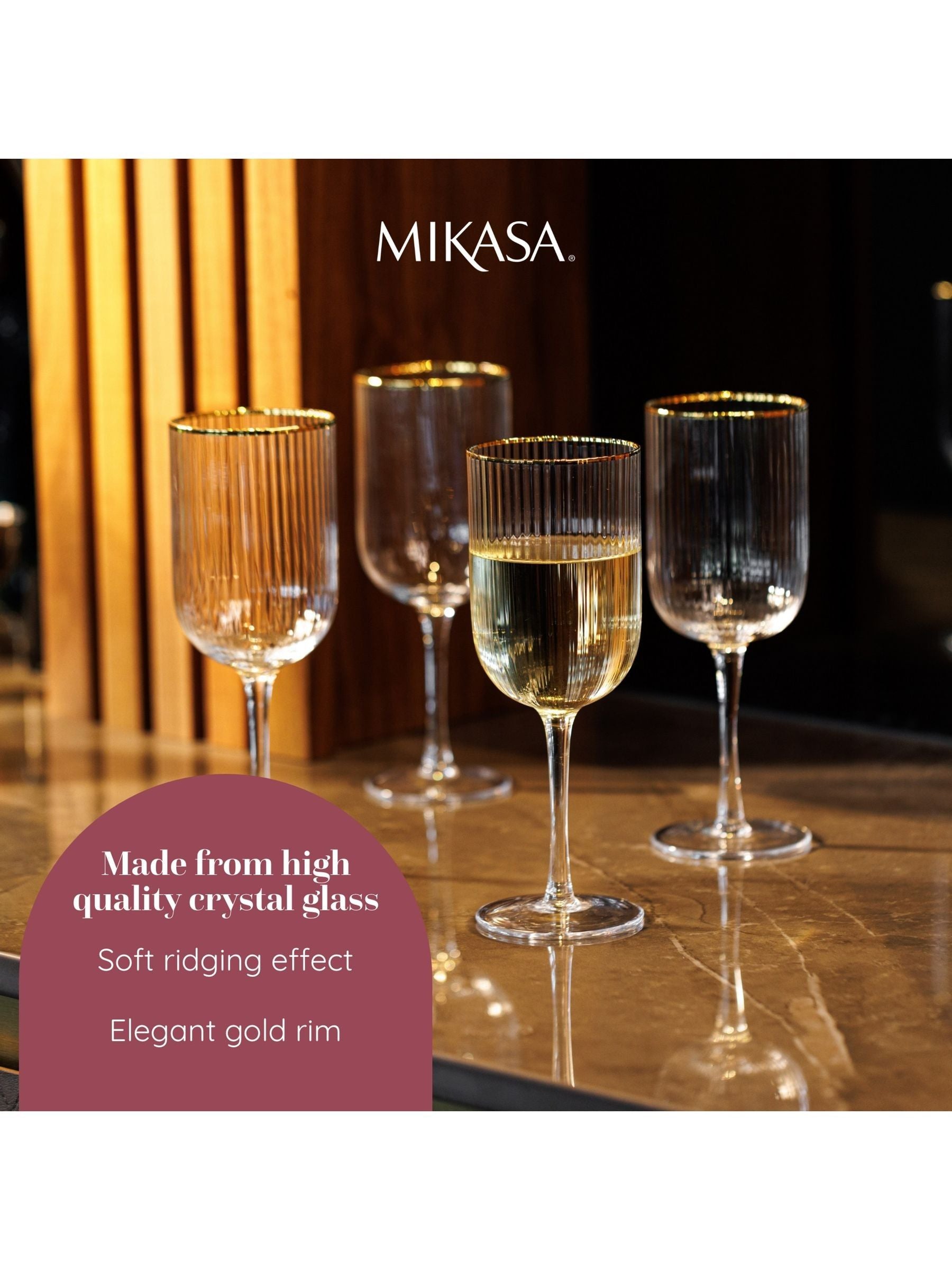 Mikasa Gold Sorrento wine glasses set of four, imported from the UK