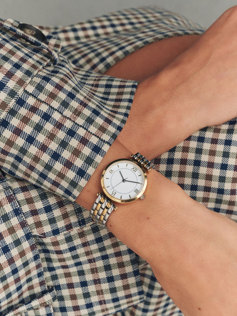 Waterproof mixed metal watch with gold and silver tones - British product