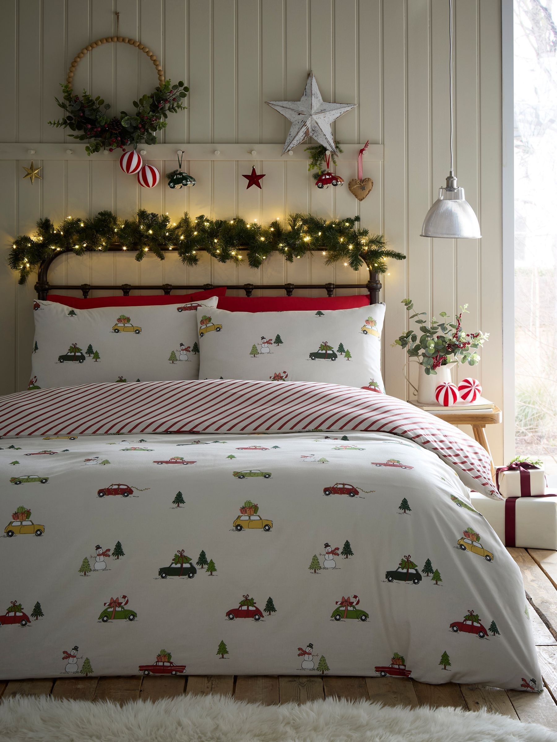Christmas duvet cover set with multi festive cars design - British product