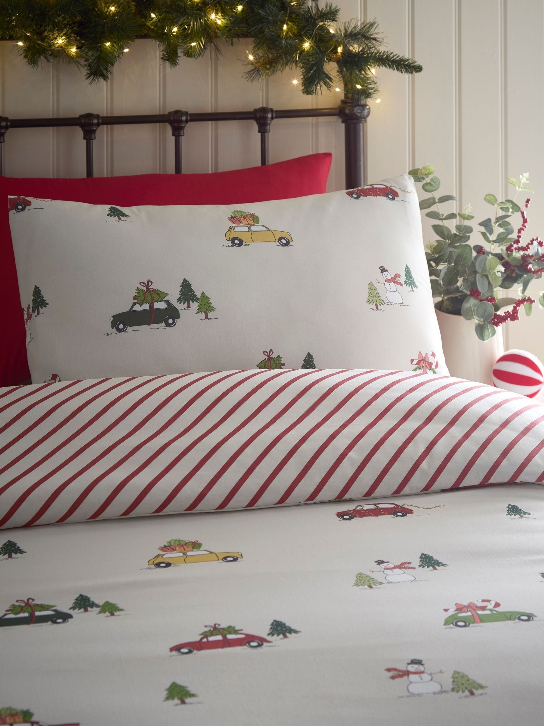 Christmas duvet cover set with multi festive cars design - British product