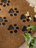 Natural embossed paw print coir doormat - British product