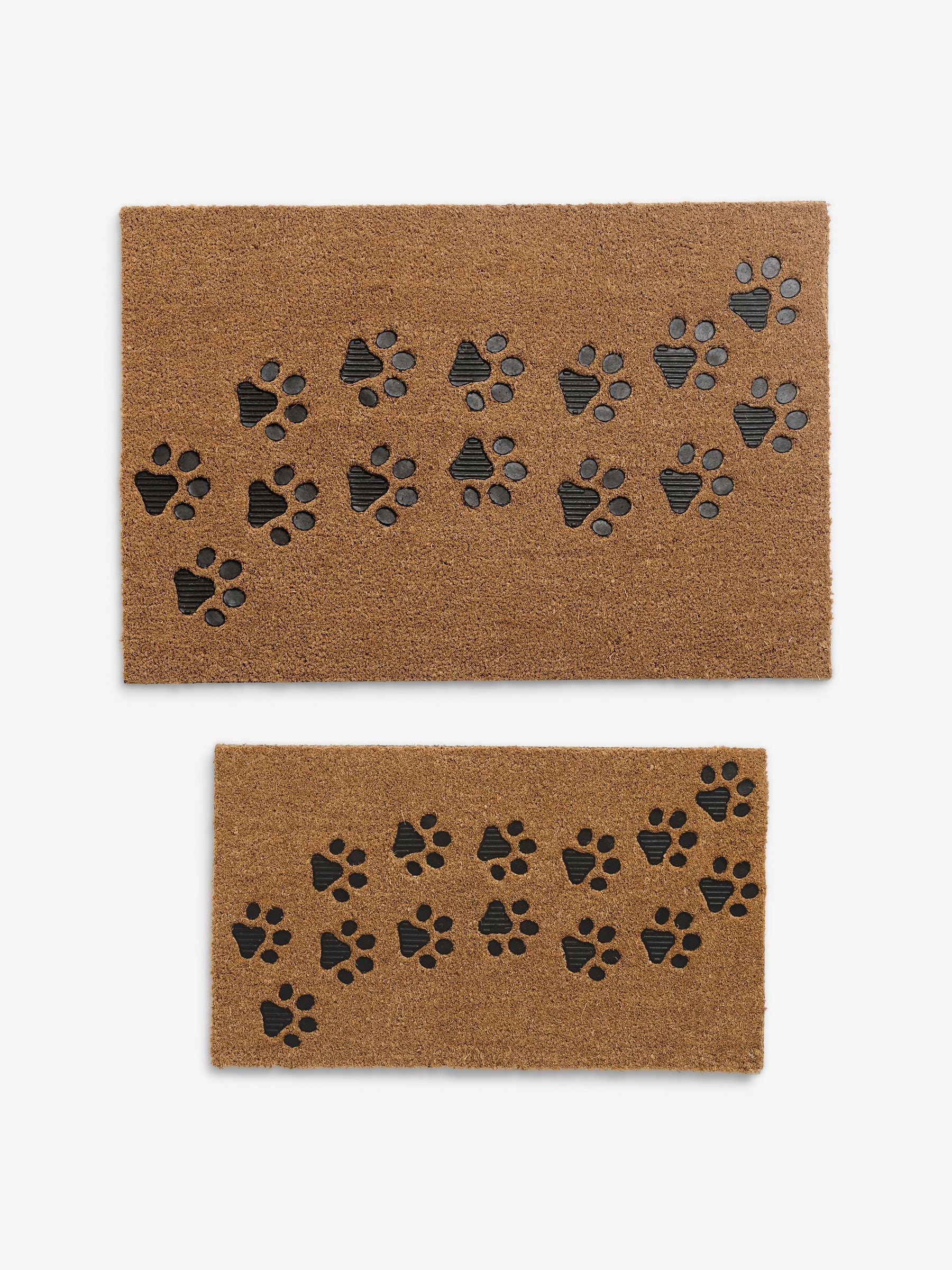 Natural embossed paw print coir doormat - British product