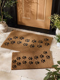 Natural embossed paw print coir doormat - British product