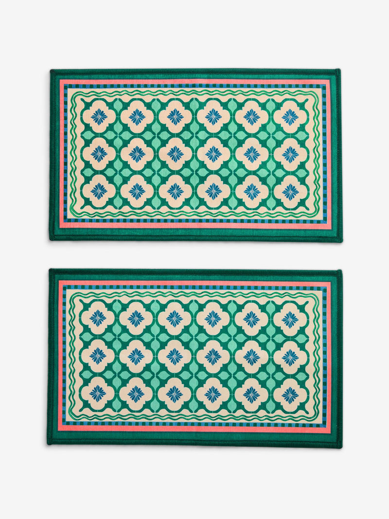 Blue tile doormat set of 2, machine washable (British brand)