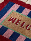 Coir doormat with scallop edge and welcome design - British product