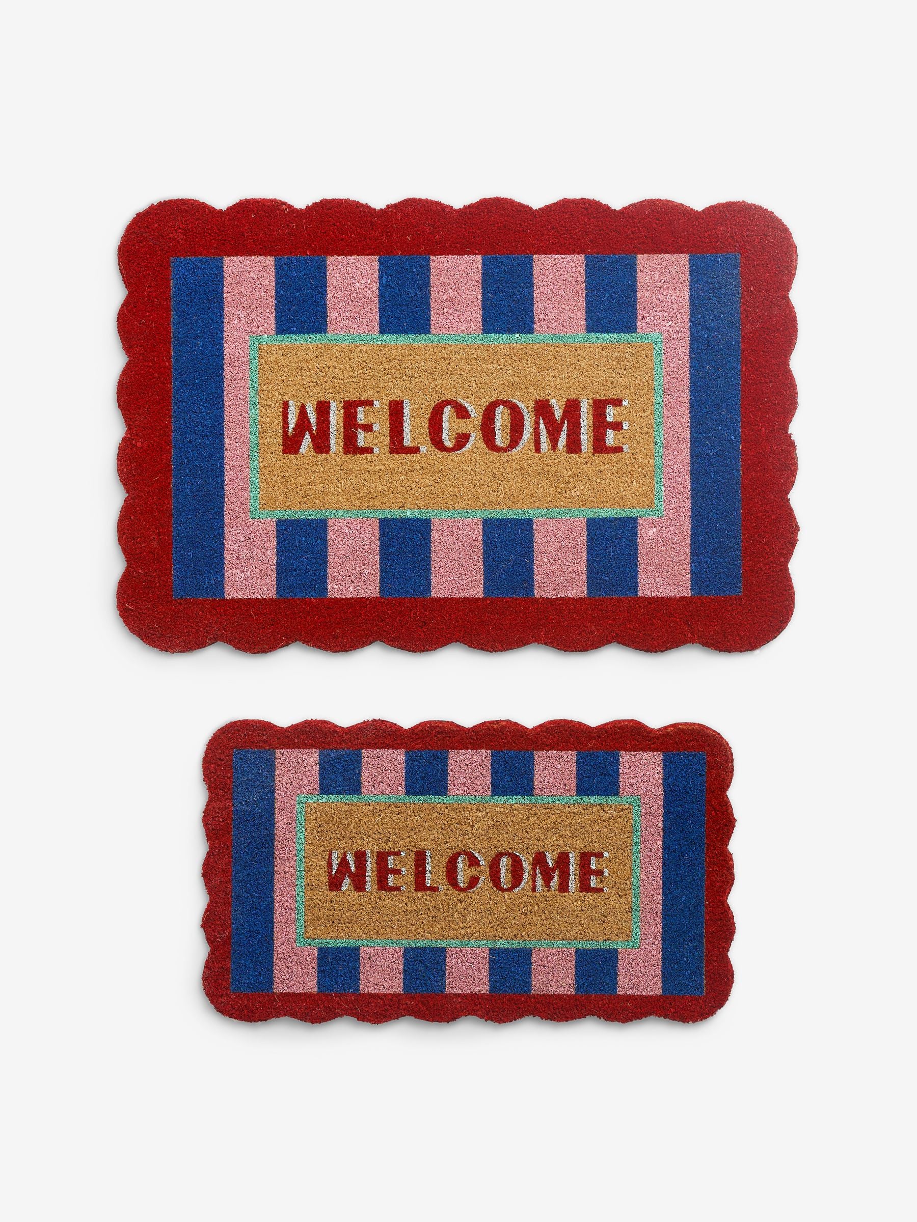 Coir doormat with scallop edge and welcome design - British product