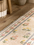 Natural MAISIE floral border jute runner, imported from the UK