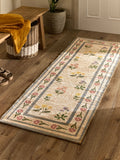 Natural MAISIE floral border jute runner, imported from the UK