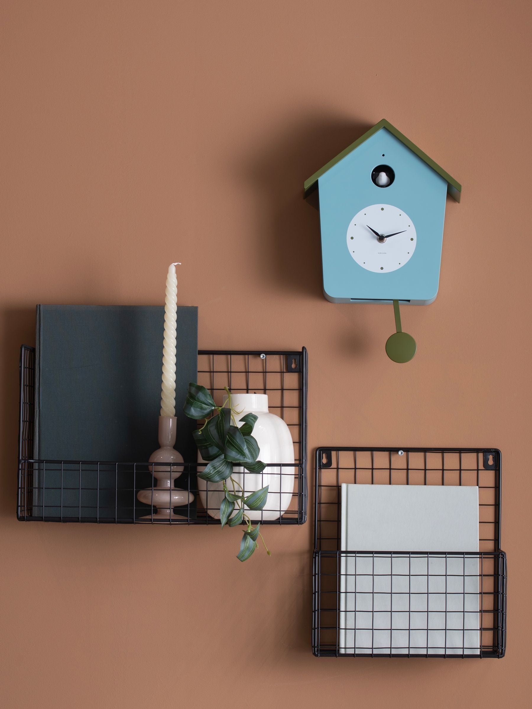 Karlsson Misty Blue Army Green Cuckoo Wall Clock 26.5 x 23 x 10.5 cm, UK version