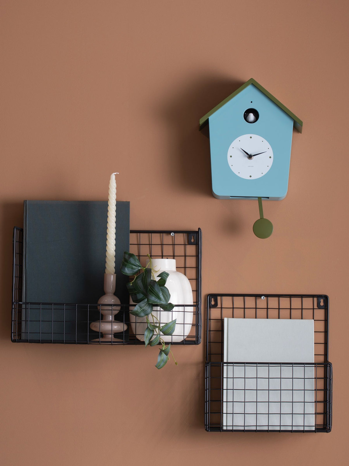 Karlsson Misty Blue Army Green Cuckoo Wall Clock 26.5 x 23 x 10.5 cm, UK version