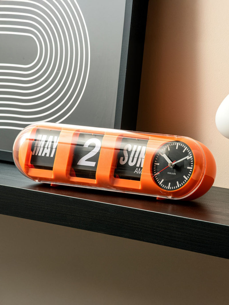 Karlsson Orange Tube Flip wall clock, imported from the UK