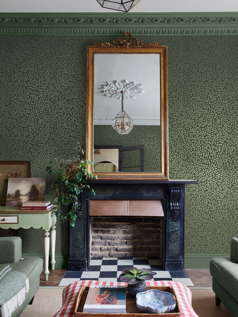 Graham & Brown Olive Gilded Leaf 10M Wallpaper