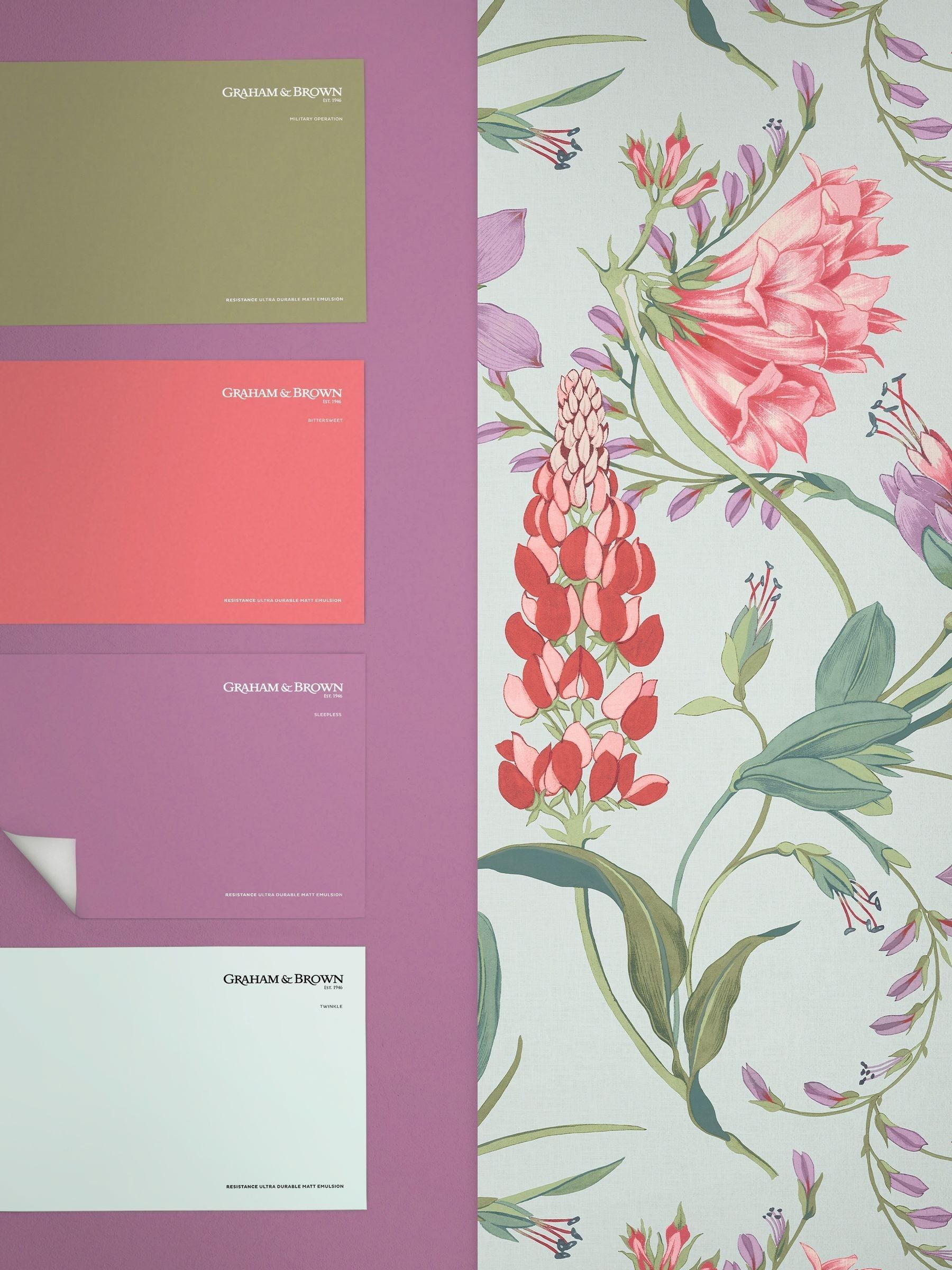 Graham & Brown duck egg Botanists Scroll wallpaper sample A4 (British brand)