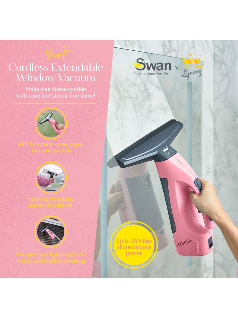 Swan pink cordless window vacuum cleaner - British product