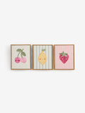 Jojo Maman Bébé embroidered fruit wall art set of three pieces 20cm x 25cm, imported from the UK