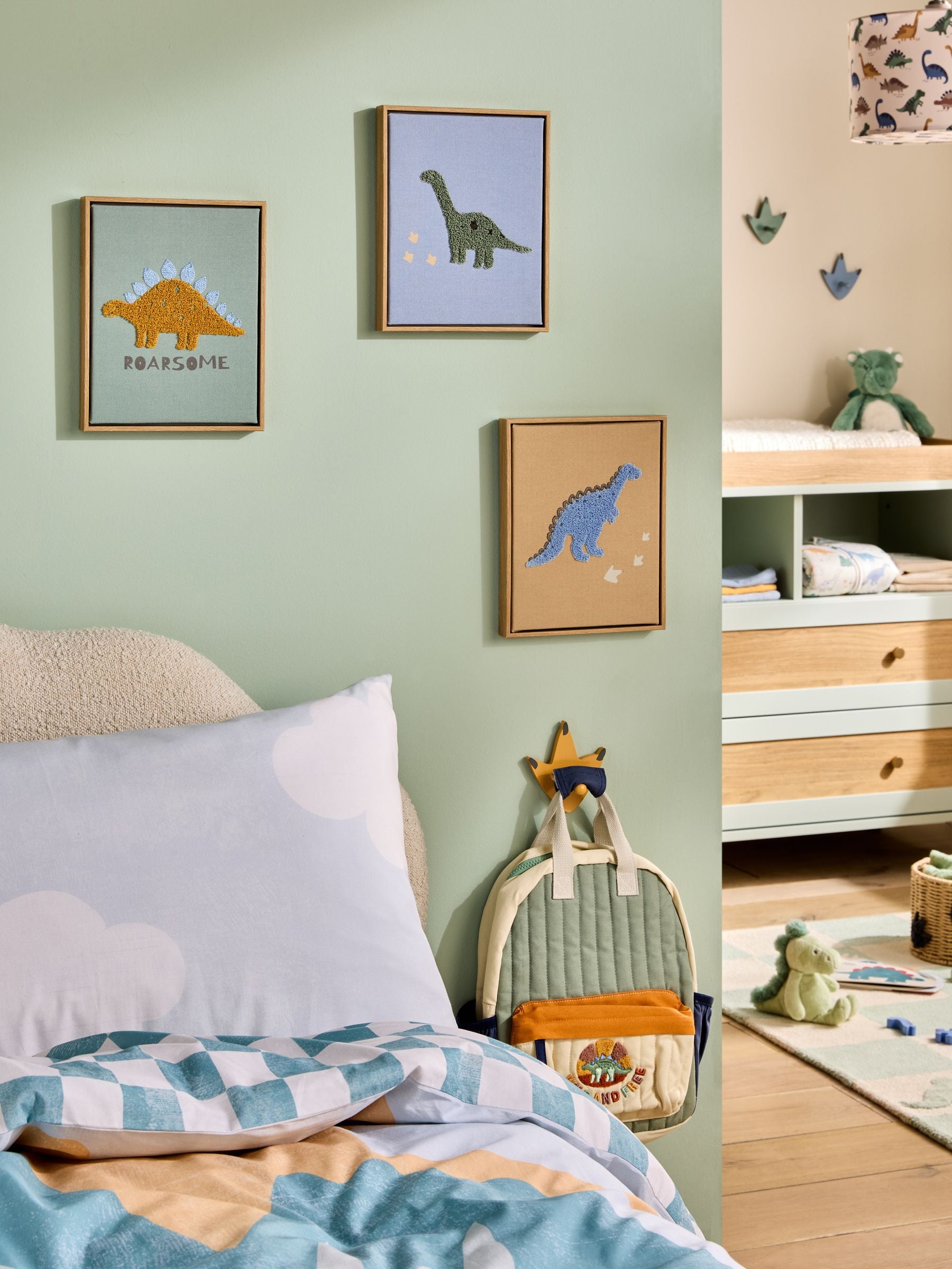Jojo Maman Bébé Set of 3 Dinosaur Embroidered Wall Art