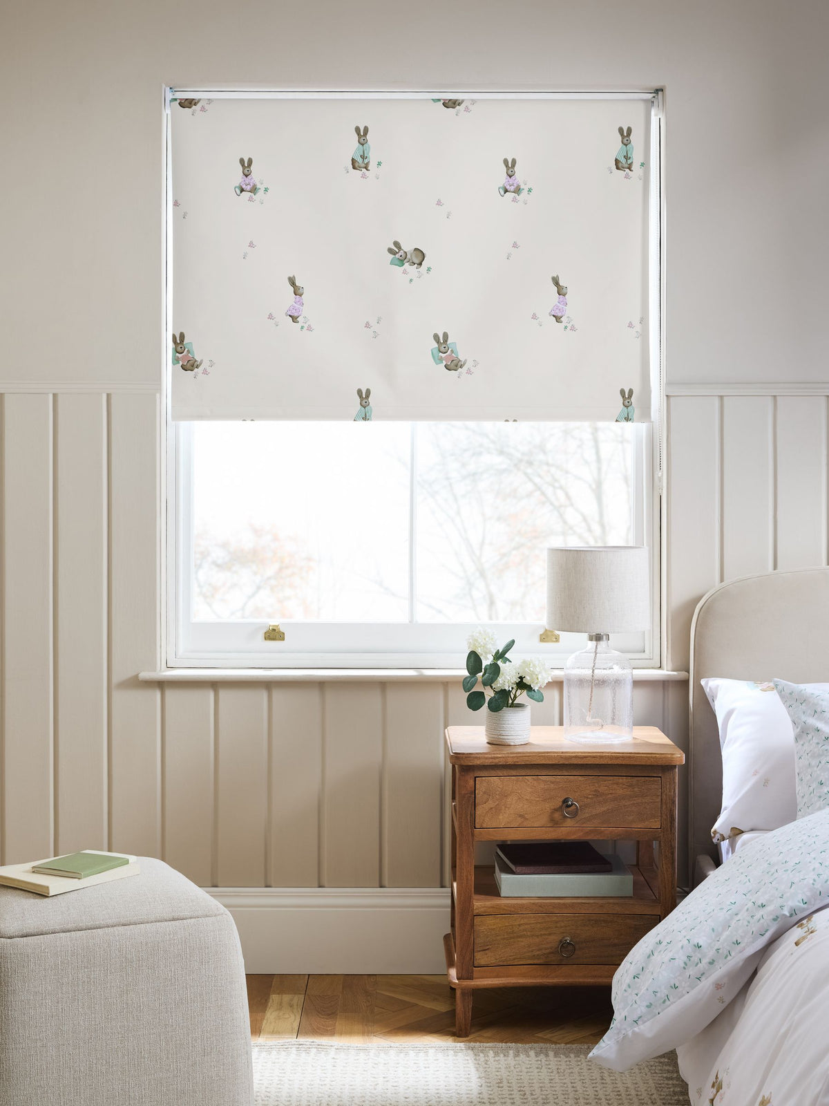 Rosie Rabbit natural blackout roller blinds (British brand)