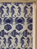 Blue seahorse print blackout roller blind for bathroom (British brand)