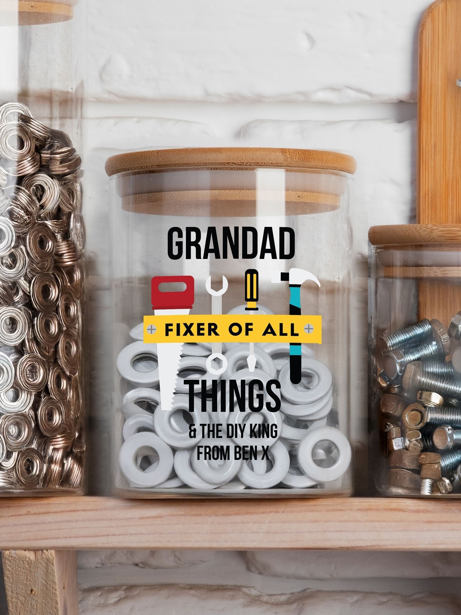 PMC personalised storage jar with wooden lid (British brand)