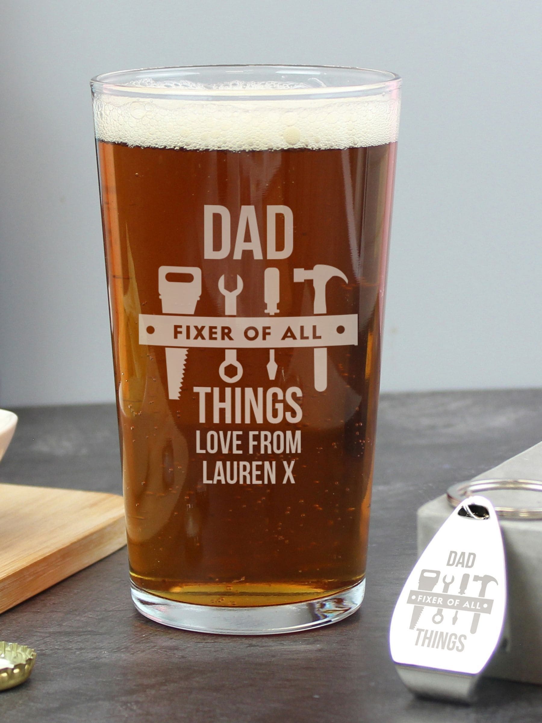 PMC personalised pint glass and bottle opener set - British product
