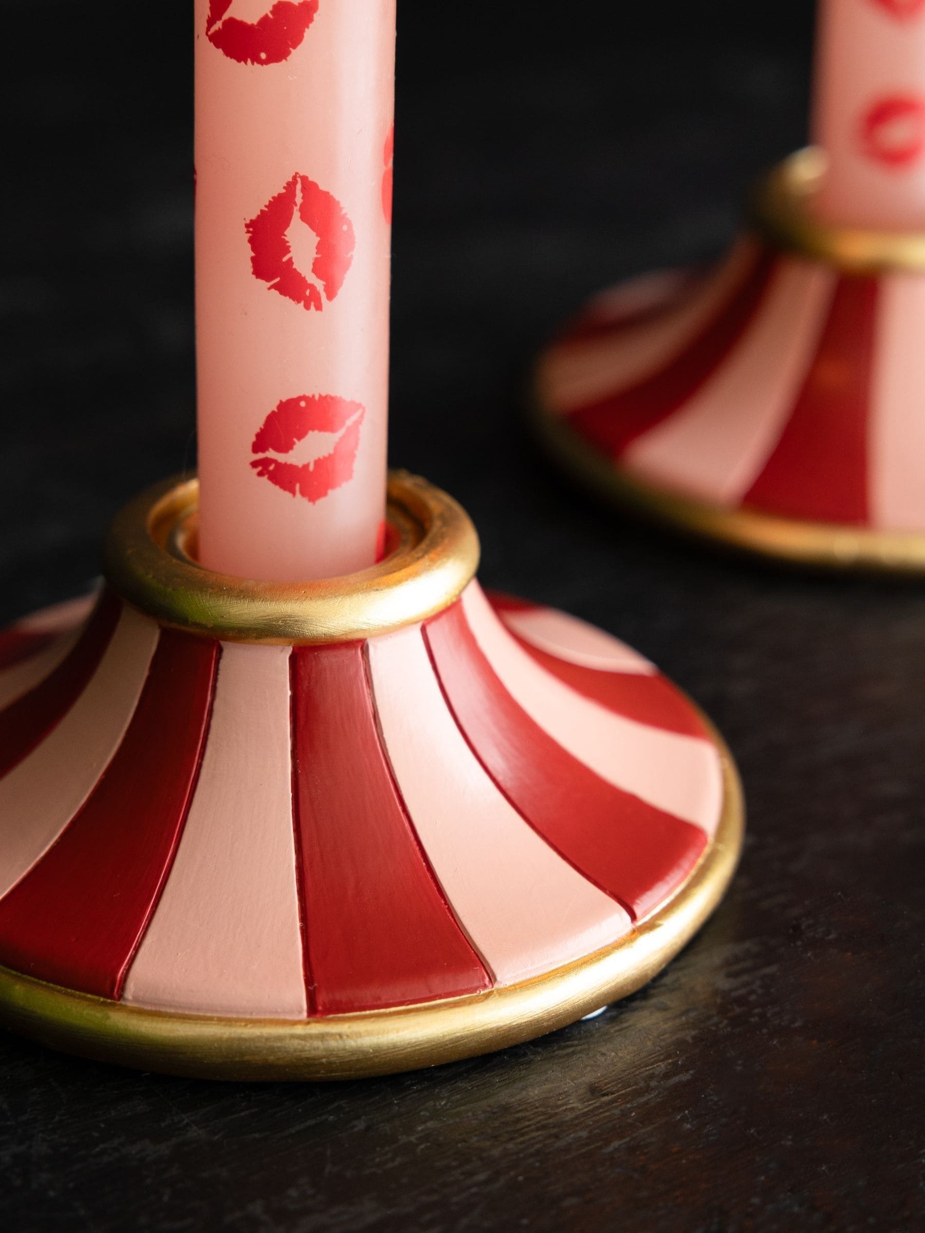 Rockett St George Set of 2 Pink Circus Style Taper Candle Holders