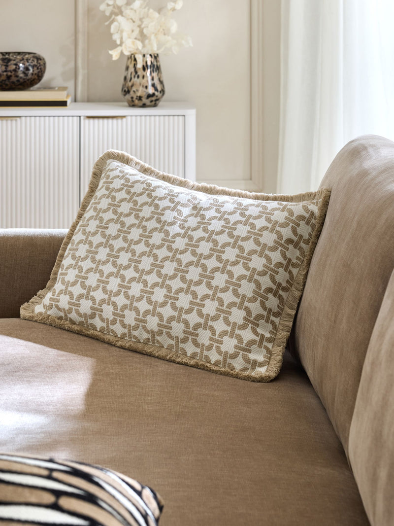 Natural geo fringe cushion 40x59cm, imported from the UK