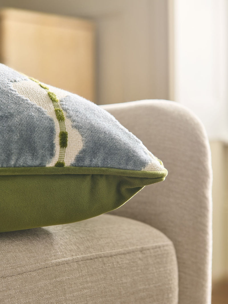 Cut velvet wiggle cushion blue and green 40x59cm (British brand)