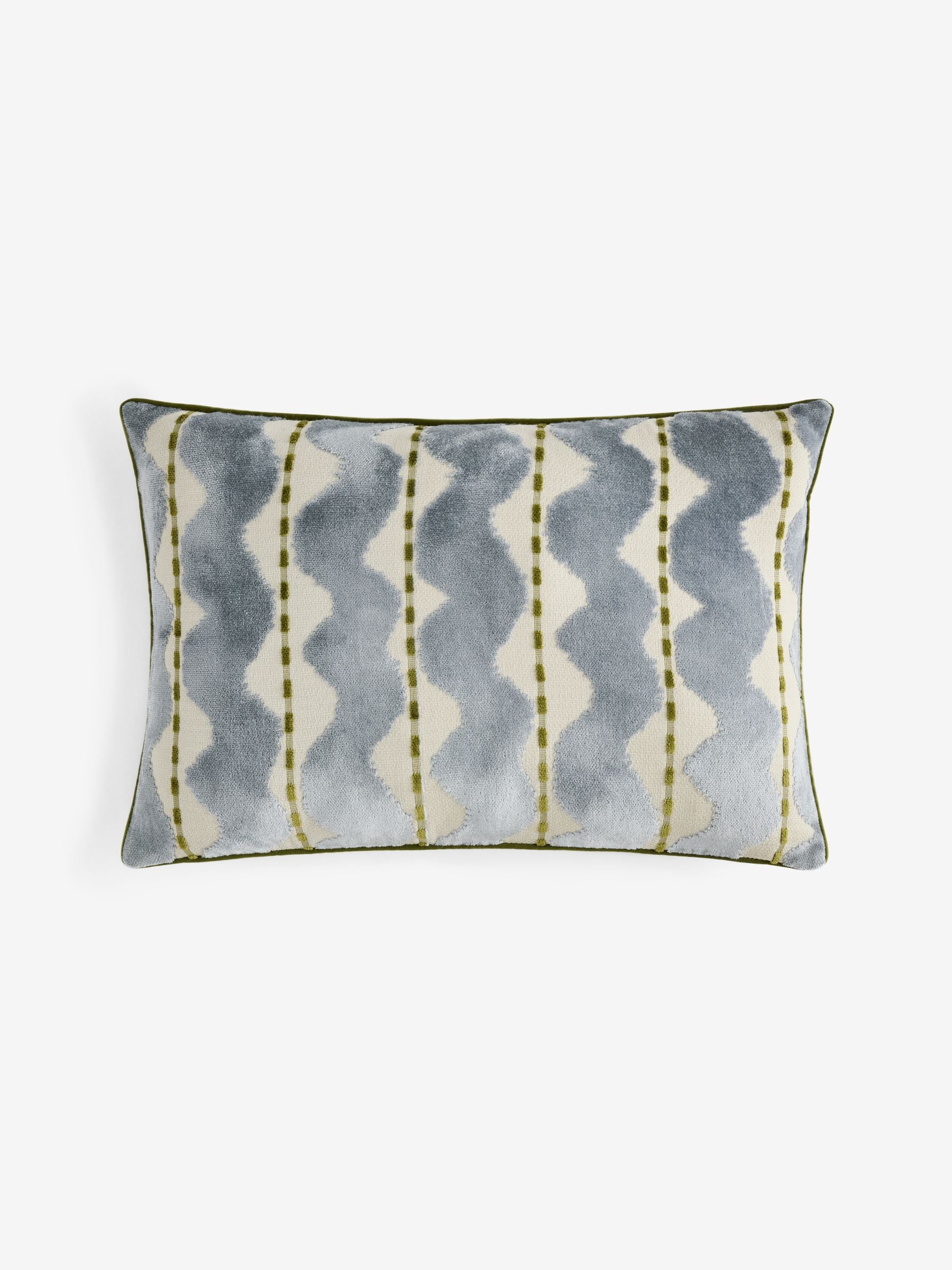 Cut velvet wiggle cushion blue and green 40x59cm (British brand)