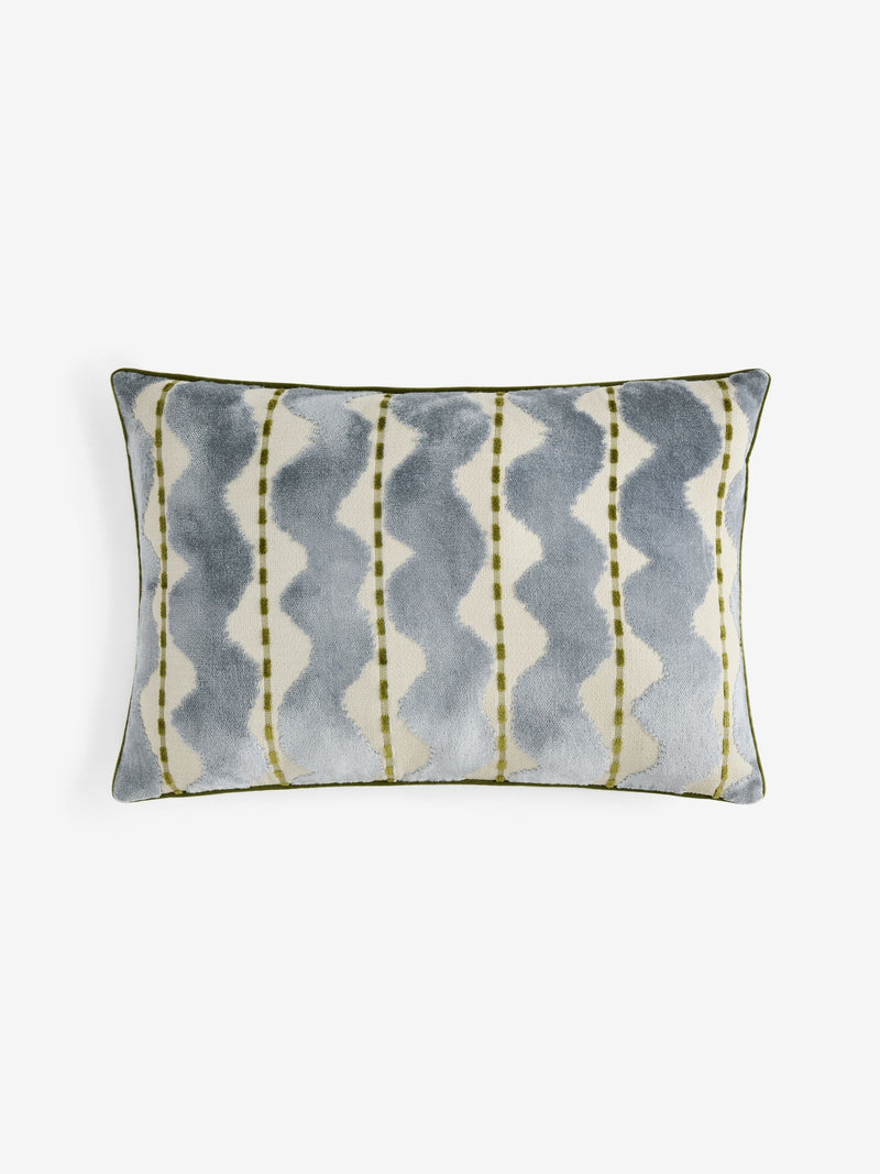 Cut velvet wiggle cushion blue and green 40x59cm (British brand)