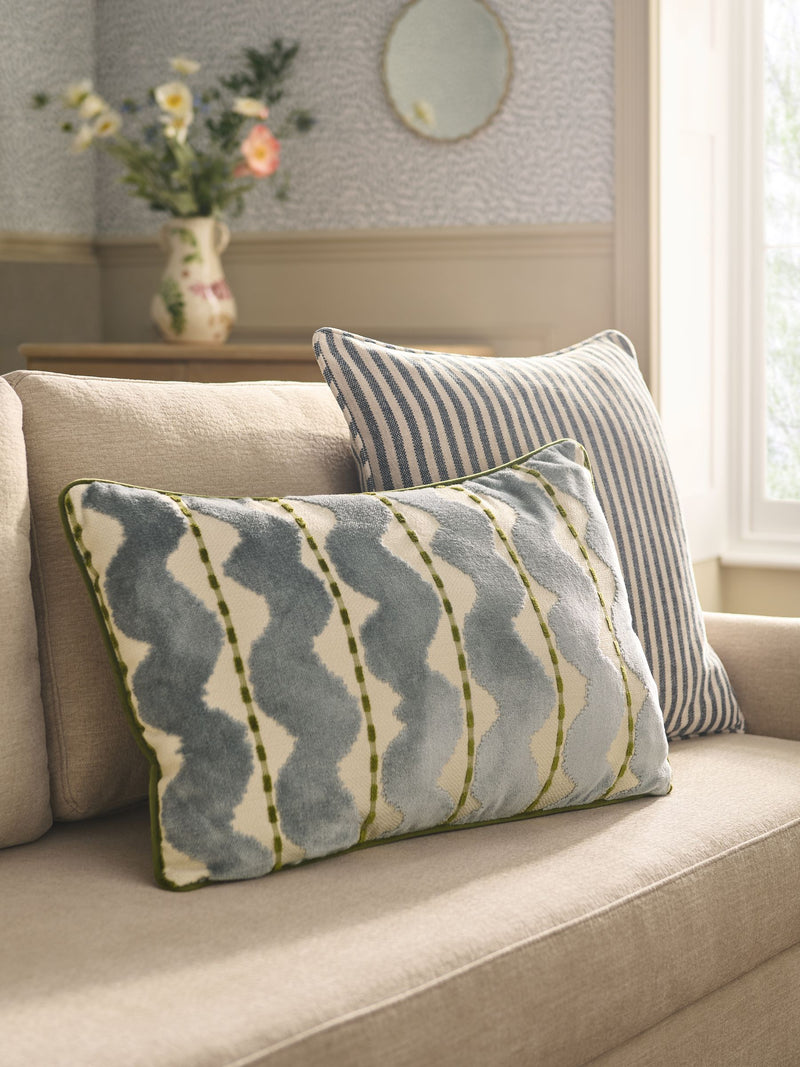Blue/Green 40 x 59cm Cut Velvet Wiggle Cushion