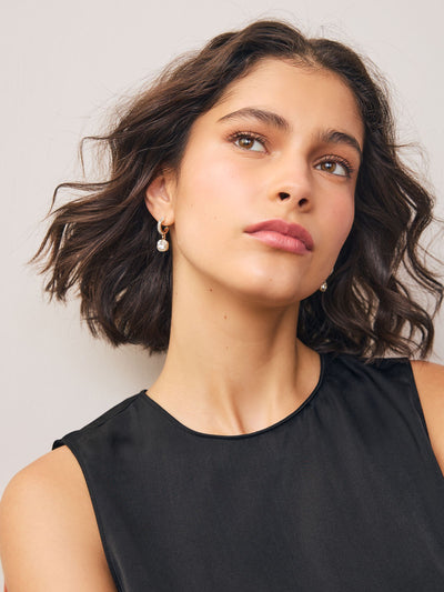 Créoles Dorées Carrées Pavé Pierre Pendantes Boucles d'Oreilles Percées