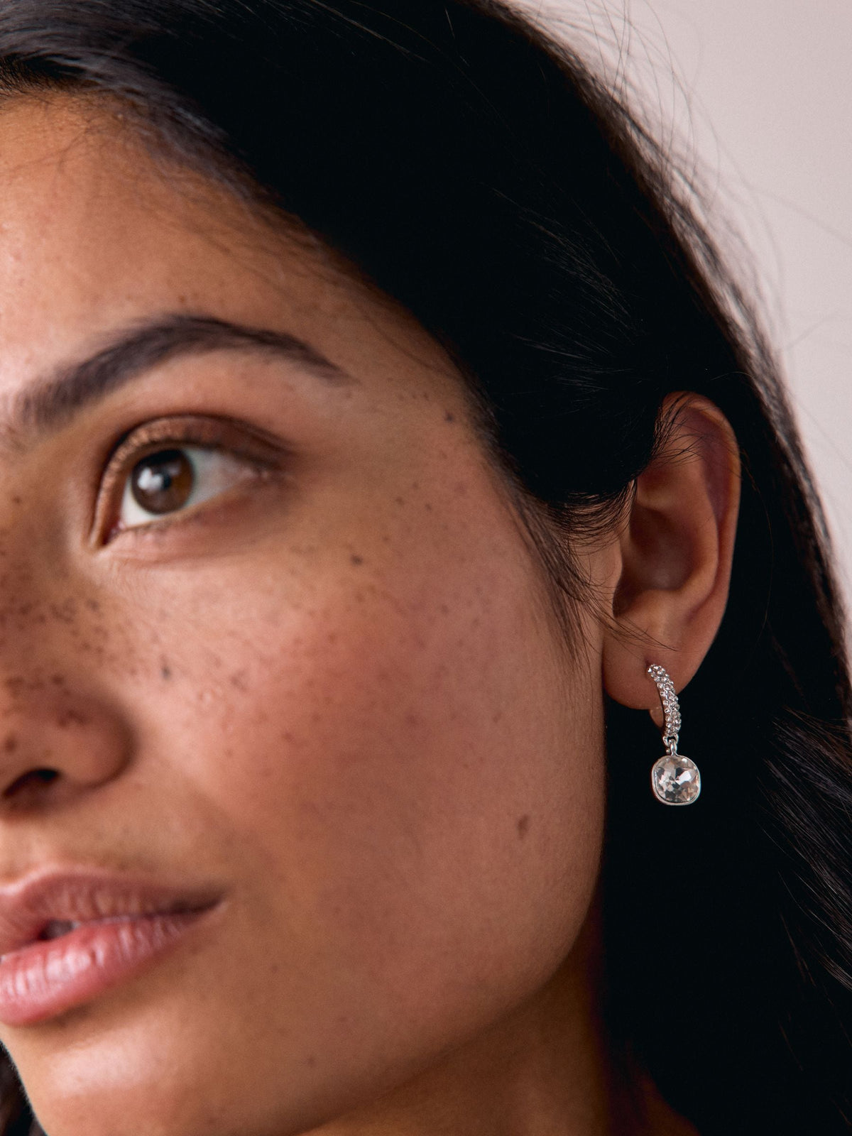 Gold Tone Square Stone Drop Pavé Hoop Pierced Earrings