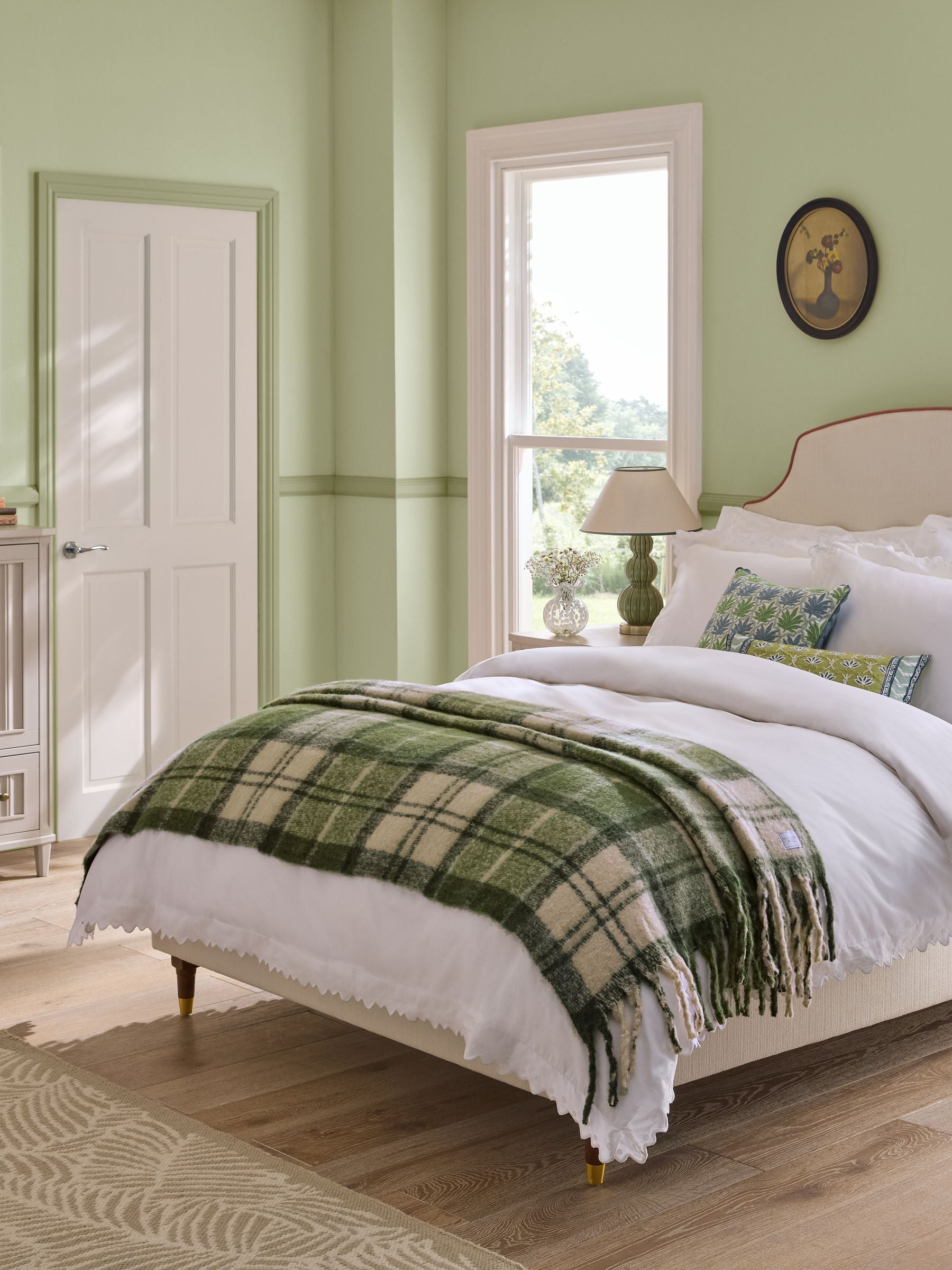 Nina Campbell green check brushed throw 130x180cm - British product