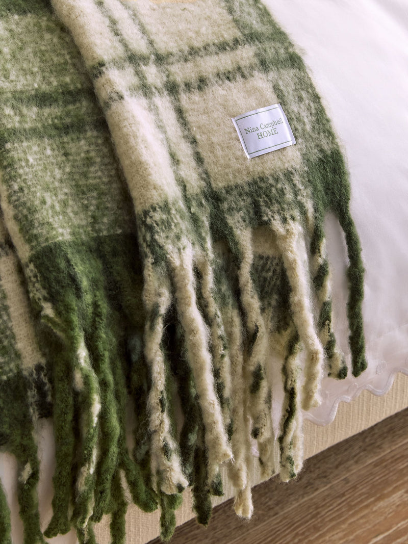 Nina Campbell green check brushed throw 130x180cm - British product