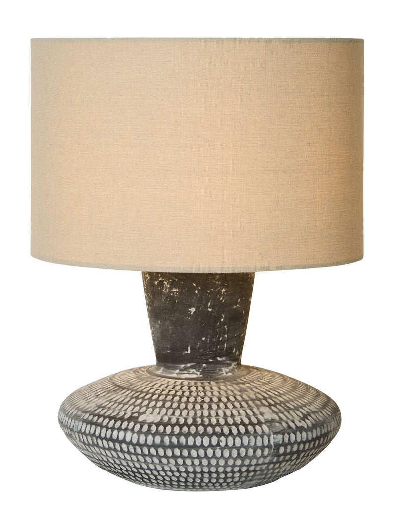 Searchlight Marrakesh table lamp with ceramic and fabric shade, UK version