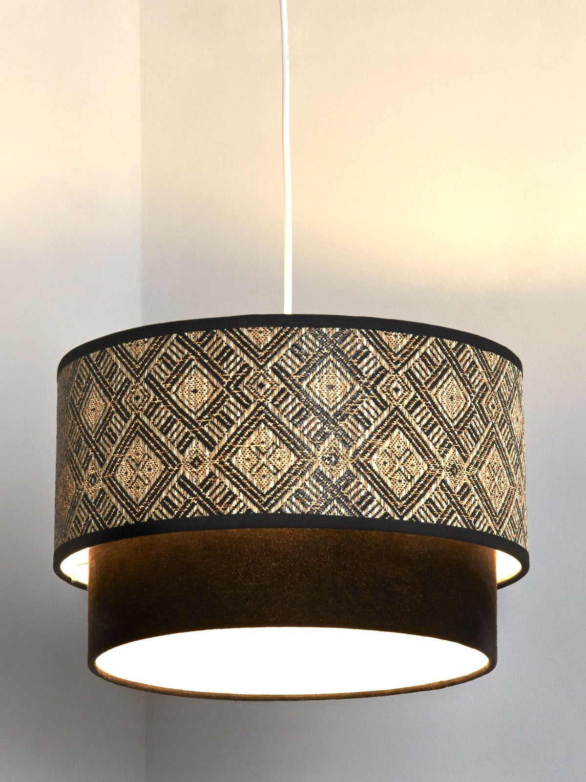 Searchlight two-tier lampshade cream black white 35.5cm, UK version